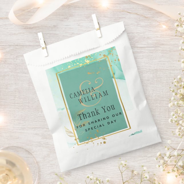 Sachets En Papier Mint Green Gold MARIAGE Encre d'alcool Abstraite (Coupé)