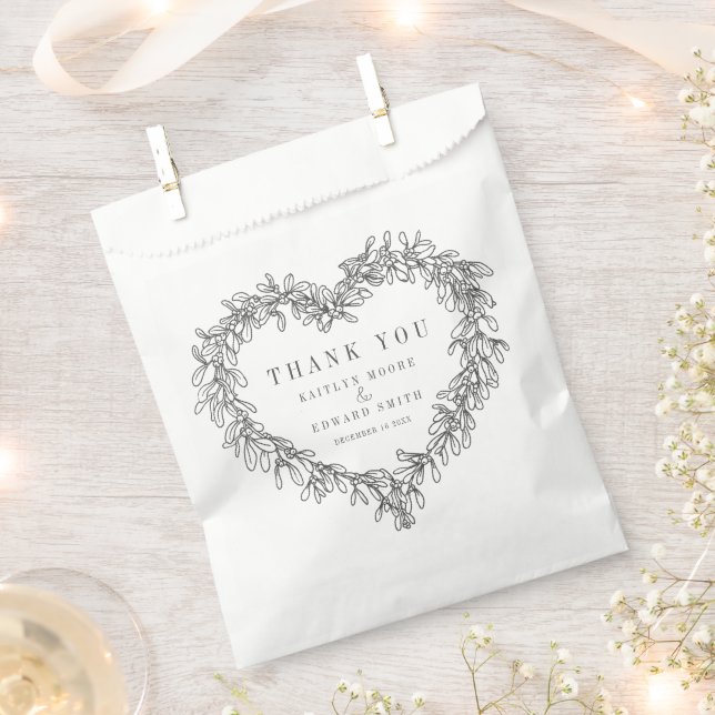 Sachets En Papier Mistletoe ligne art noir blanc mariage merci (Coupé)