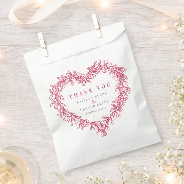 Sachets En Papier Mistletoe ligne art rouge blanc mariage merci (Coupé)