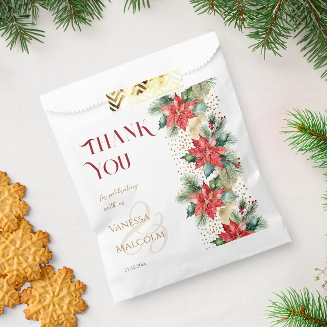 Sachets En Papier Modèle d'or poinsettia d'hiver (Winter wedding elegant poinsettia gold sprinkles template favor bag Christmas wedding favor bag)