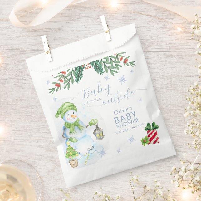 Sachets En Papier Modern Cold Outside Floral Snowman Baby Shower  (Coupé)