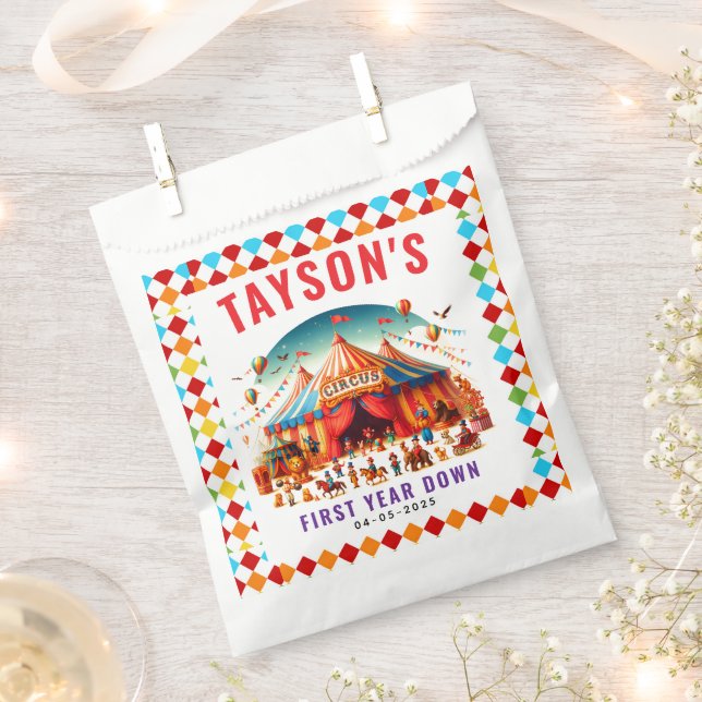 Sachets En Papier Modern Cute Circus Carnival 1st Birthday (Coupé)
