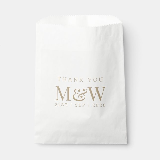Sachets En Papier Modern Gold Monogram White Wedding Thank You  (Devant)