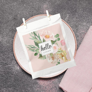 Sachets En Papier Modern Watercolor Pink Flowers & Hello & Nom