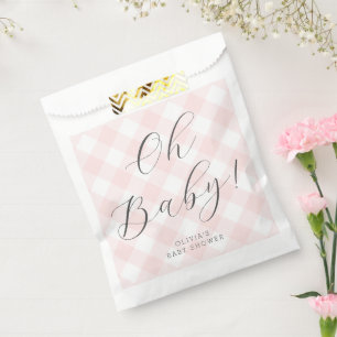 Sachets En Papier Mon bébé ! Baby shower En vichy rose pâle