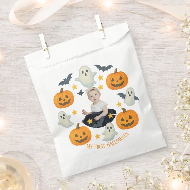 Sachets En Papier Mon premier Halloween | Mignonne Citrouille et cou (Coupé)