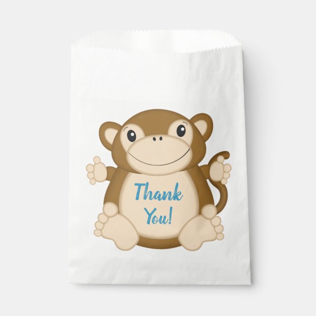 Sachets En Papier Monkey Birthday Party Blue (Devant)