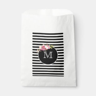 Sachets En Papier Monogramme Bande noire et blanche avec Fleurs