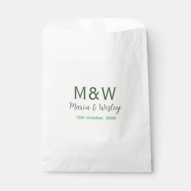 Sachets En Papier Monogramme couple gris vert moderne date romantiqu (Devant)