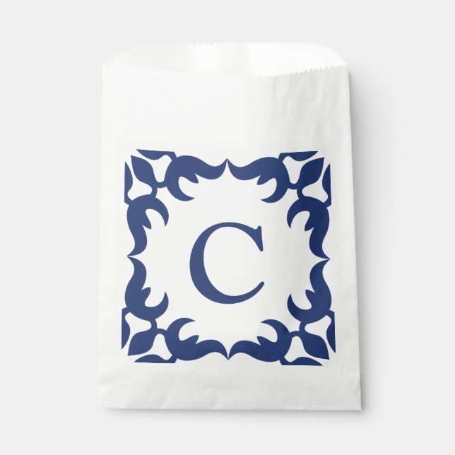 Sachets En Papier Monogramme de cadre bleu et blanc (Devant)