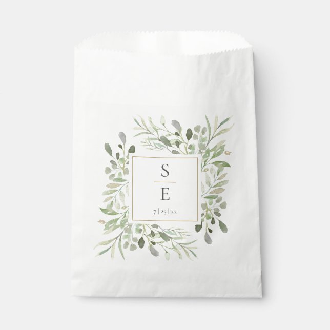 Sachets En Papier Monogramme de feuillage de verdure Mariage (Devant)