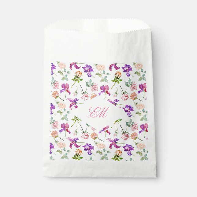 Sachets En Papier Monogramme de mariage botanique à l'aquarelle maxi (Devant)