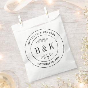 Sachets En Papier Monogramme de mariage couple nom floral botanique