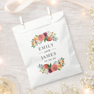 Sachets En Papier Monogramme de Mariage floral roux roux rustique