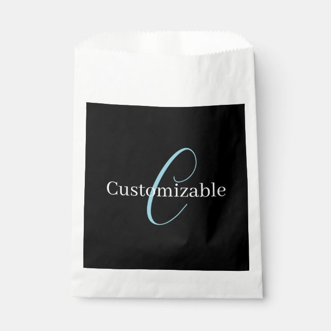Sachets En Papier Monogramme de script cursif éditable Noir Bleu Bla (Devant)
