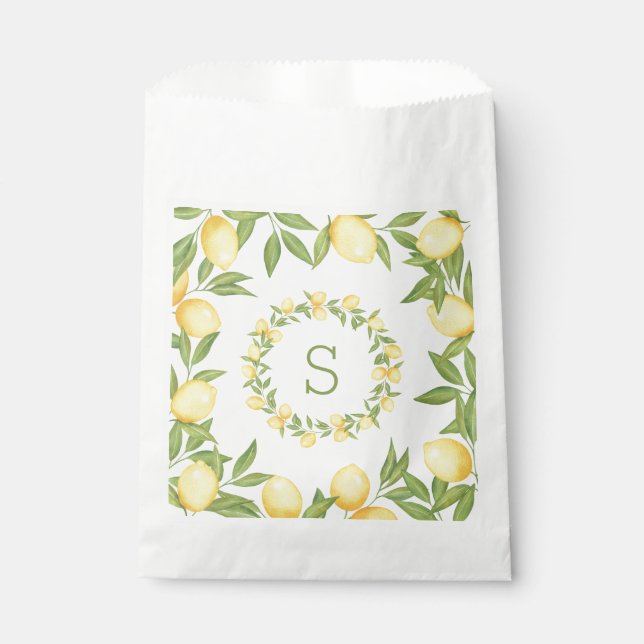 Sachets En Papier Monogramme Élégant de Verdure de Citrons (Devant)