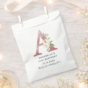 Sachets En Papier Monogramme floral 21ème anniversaire Nom personnal
