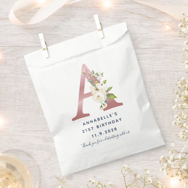 Sachets En Papier Monogramme floral 21ème anniversaire Nom personnal (Coupé)