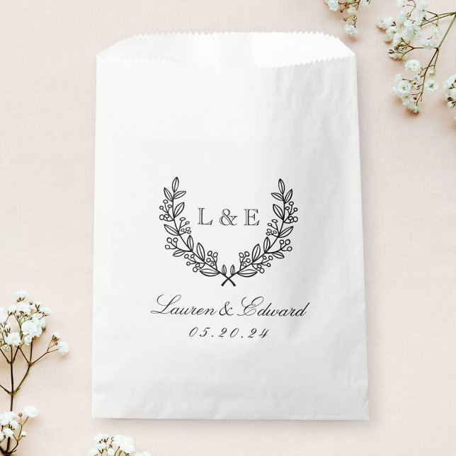 Sachets En Papier Monogramme Initial Classique De Mariage Au Laurier (Créateur téléchargé)