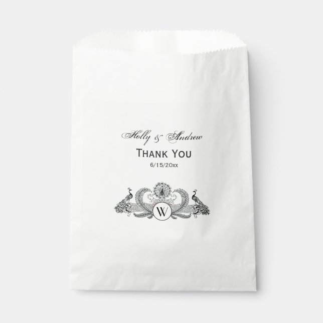 Sachets En Papier Monogramme Paons Vintage (Devant)
