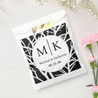 Sachets En Papier Monogramme personnalisé de branches noir et blanc 