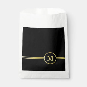 Sachets En Papier Monogramme personnalisé or élégant sur fond noir