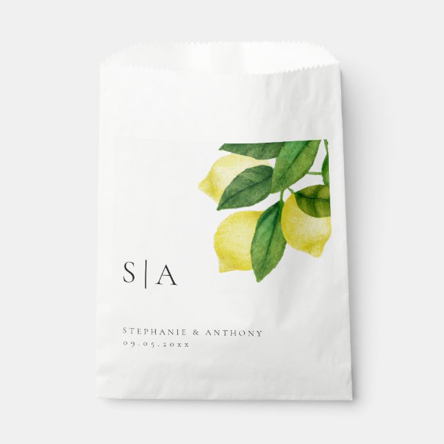 Sachets En Papier Monogrammes Citrus citron Mariage de verdure (Devant)