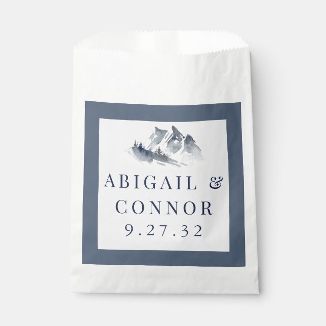 Sachets En Papier Montagne Brumeuse Bleu Gris Blanc Élégant Bordure (Devant)