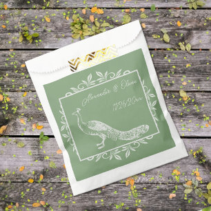 Sachets En Papier Moss Green Peacock Flourish Wedding Favor Bag