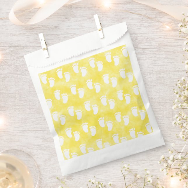 Sachets En Papier Motif d'empreinte Baby shower Aquarelle Jaune (Coupé)