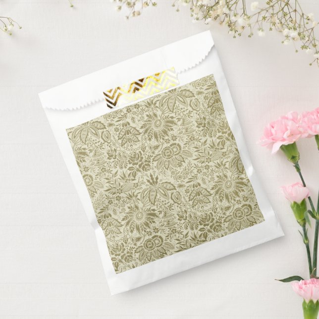 Sachets En Papier Motif Floral Vert Sage Antique Damas (Scellé)