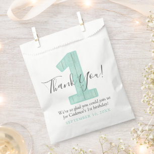 Sachets En Papier Motif pois Mint Bois Merci 1er Anniversaire Person