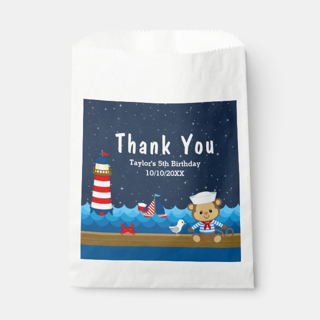 Sachets En Papier Nautical Boy Monkey Red Anniversaire Merci (Devant)