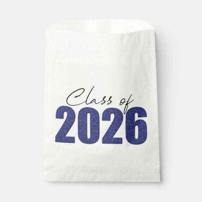 Sachets En Papier Navy Blue Glitter Class of 2026 (Devant)