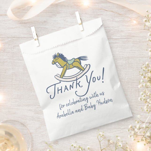 Sachets En Papier Navy Blue Thank You Rocking Horse Baby Shower (Coupé)