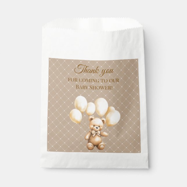 Sachets En Papier Neutral Brown Teddy Bear Baby Shower  (Devant)
