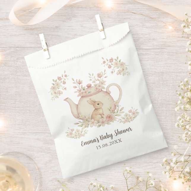 Sachets En Papier Neutral Bunny & Floral Teapot Baby Shower  (Coupé)