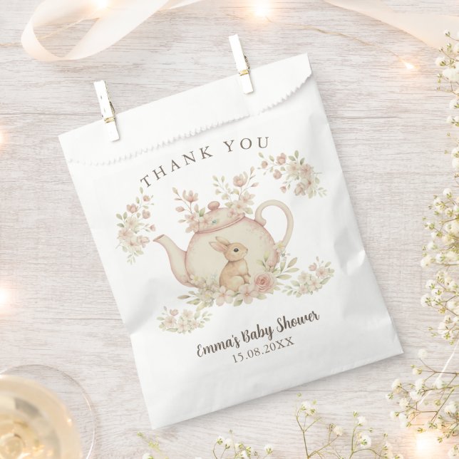 Sachets En Papier Neutral Bunny & Floral Teapot Baby Shower  (Coupé)