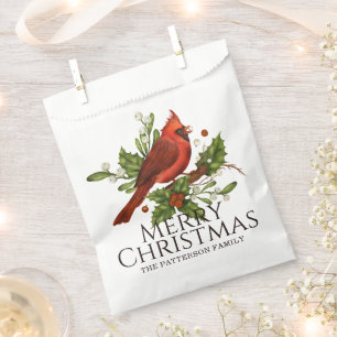 Sachets En Papier Noël Cardinal Rouge Personnalisé avec Houx