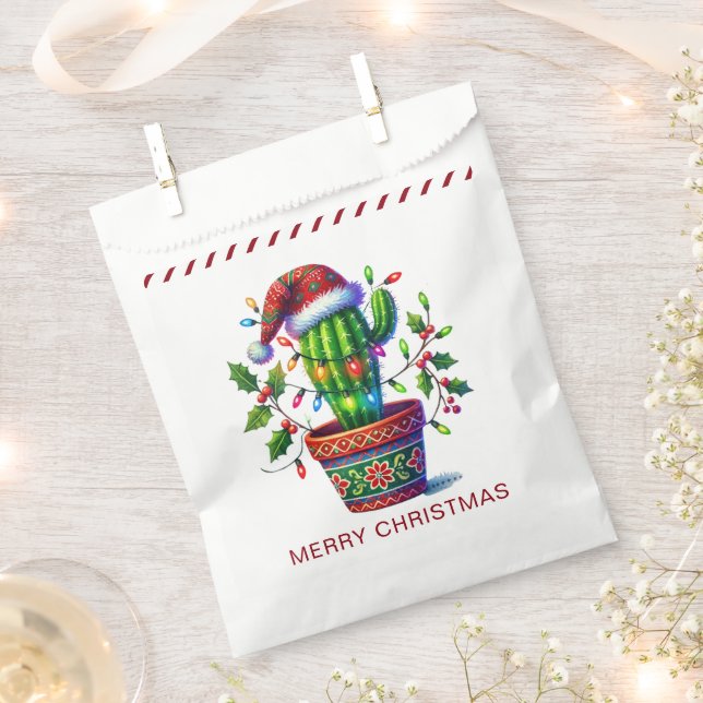 Sachets En Papier Noël de Cactus scintillant (Coupé)