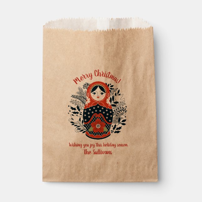 Sachets En Papier Noël de poupée de nidification russe mignon (Devant)