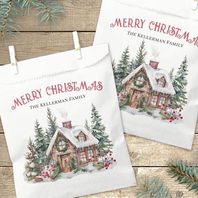 Sachets En Papier Noël festif (Festive Watercolor Winter Christmas Favor Bag)