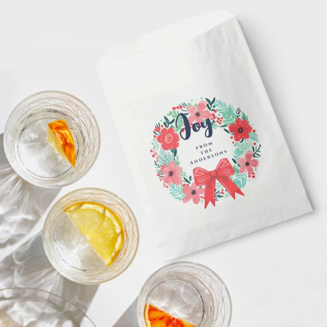 Sachets En Papier Noël Fête Bleue Joie Rouge Floral Wreath (Créateur téléchargé)