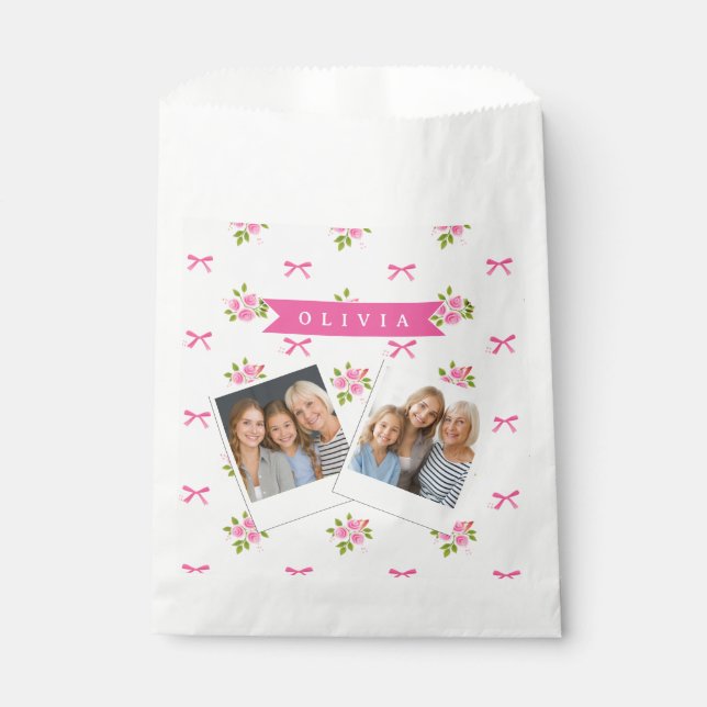 Sachets En Papier Nœud Floral Féminin Coquette Rose Personnalisé (Devant)
