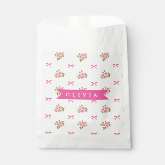 Sachets En Papier Nœud Floral Féminin Coquette Rose Personnalisé