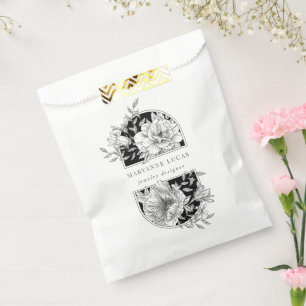 Sachets En Papier Noir et blanc Élégant produit floral