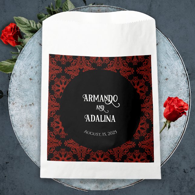 Sachets En Papier Noir et rouge Floral Gothique foncé Élégant mariag (Black and Red Floral Gothic Dark Elegant Wedding Favor Bag)