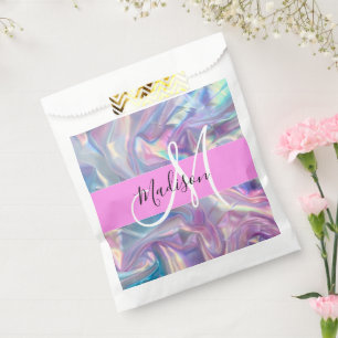 Sachets En Papier Nom du monogramme d'iridescendance rose-fille