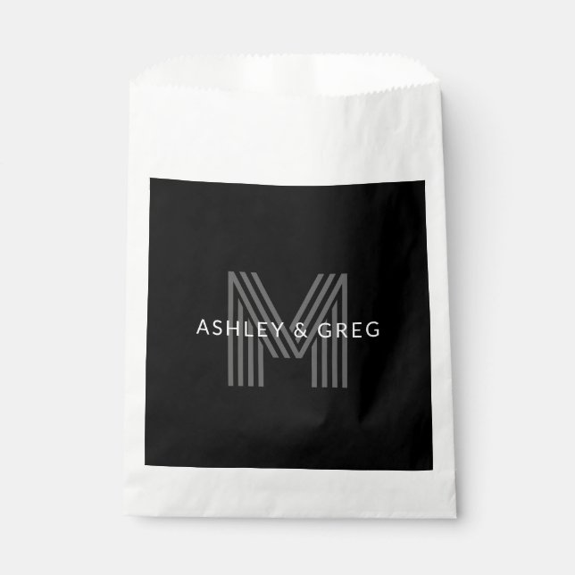 Sachets En Papier Nom rétro moderne / monogramme modifiable noir et  (Devant)