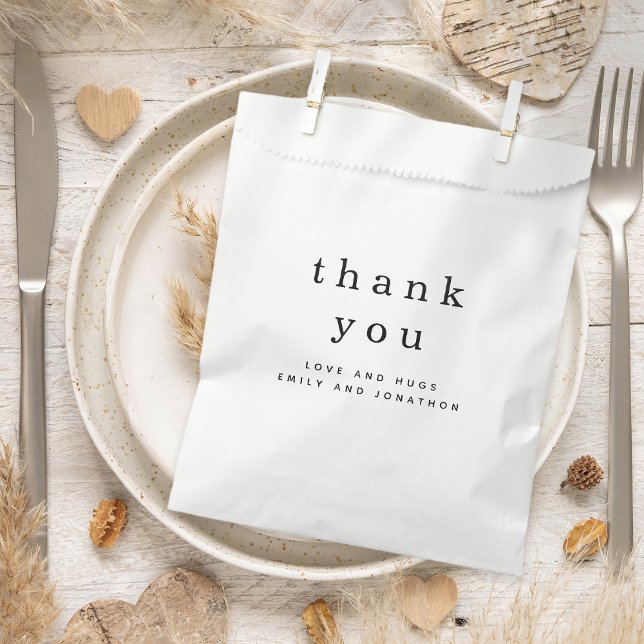 Sachets En Papier Noms simples noir blanc Merci Mariage (thank you favor bag)
